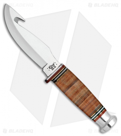 Case Leather Hunter Gut Hook Fixed Blade Knife (4" Mirror) 10340