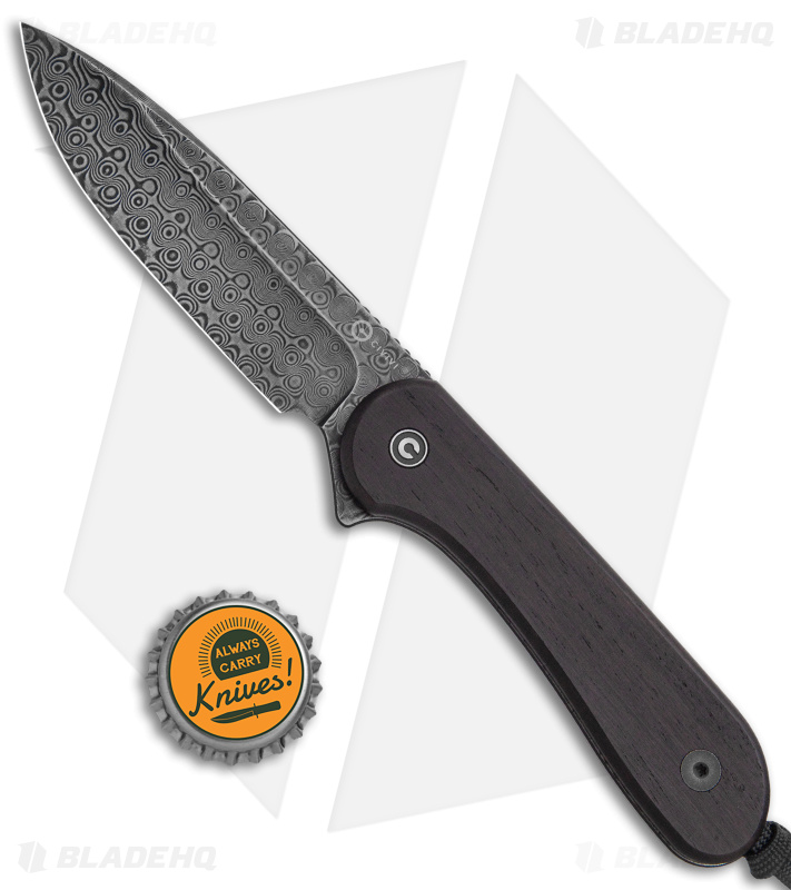 CIVIVI Elementum Fixed Blade Knife Flat Black Ebony (4" Damascus) C2105-DS1
