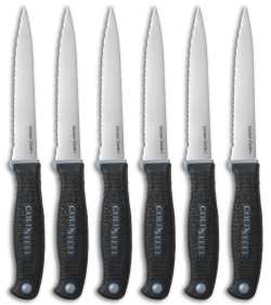 6 Deejo Steak Knives Serrated, Ebony Wood