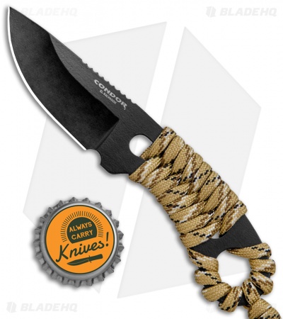 Condor Carlitos Neck Knife Fixed Blade Desert Tan Paracord (2.5" Black)