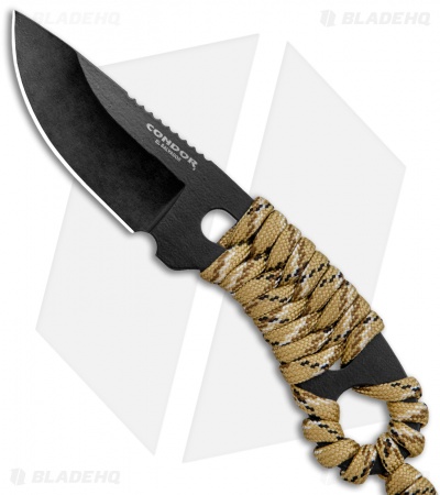 Condor Carlitos Neck Knife Fixed Blade Desert Tan Paracord (2.5" Black)