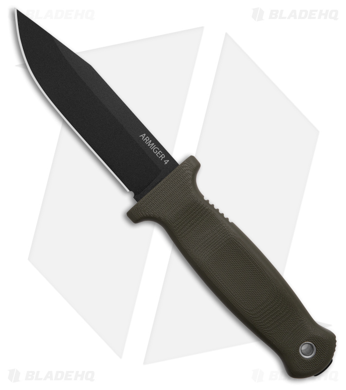 Demko Armiger 4 Clip Point Fixed Blade Knife OD Green Rubber (4" Black)