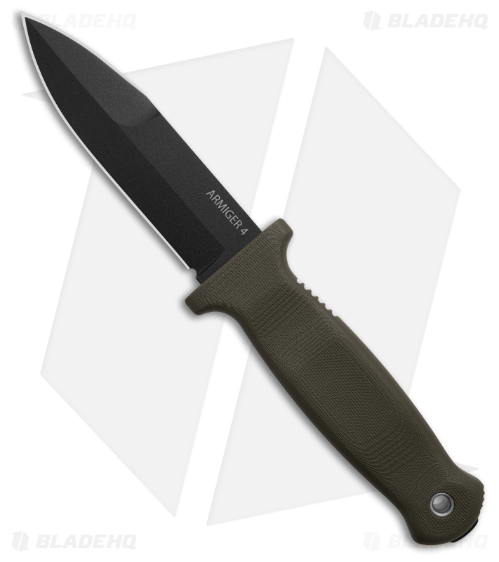 Demko Armiger 4 Spear Point Fixed Blade Knife OD Green Rubber (4" Black)