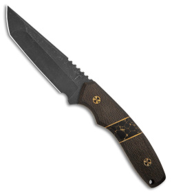 Dirty Bird Knives Custom Tanto V1 Fixed Blade CF/Stone/Brass (3.6" Stonewash)