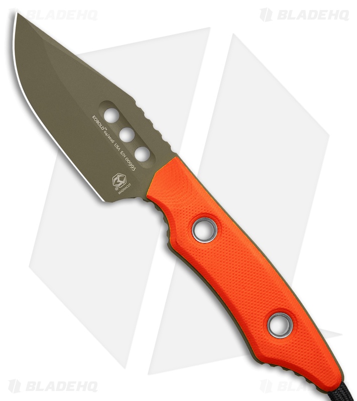 Heretic Knives Kobold Fixed Blade Knife Orange G-10 (2.6" OD Green)
