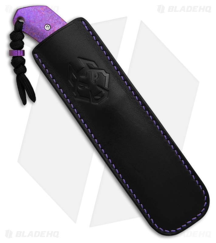 Jack Wolf Knives Bordertown Bowie Knife Crystalized Purple Ti (3.45" Satin)