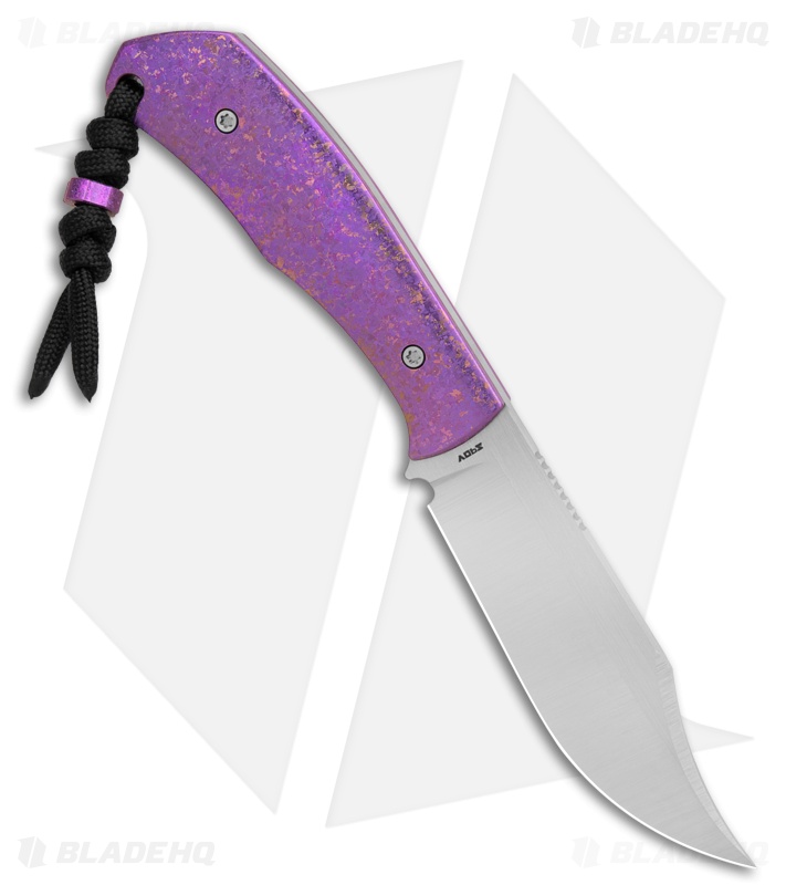 Jack Wolf Knives Bordertown Bowie Knife Crystalized Purple Ti (3.45" Satin)