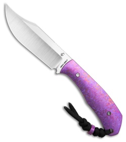 Jack Wolf Knives Bordertown Bowie Knife Crystalized Purple Ti (3.45" Satin)