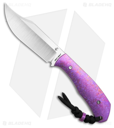 Jack Wolf Knives Bordertown Bowie Knife Crystalized Purple Ti (3.45" Satin)