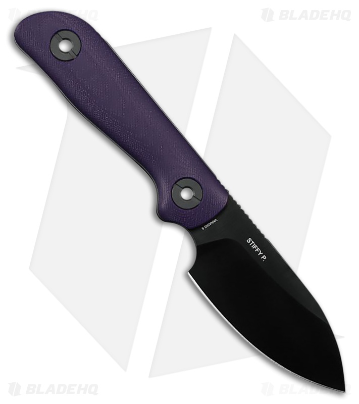 Kunwu Knives Stiffy P Fixed Blade Knife Purple G-10 (3" Black DLC)