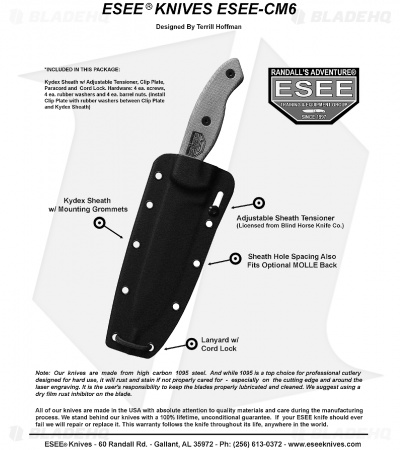 ESEE Knives Hoffman ESEE-CM6 Knife Black G-10 (5.875" Gray)