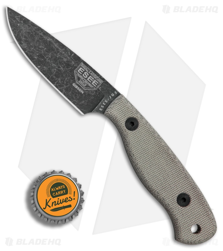 ESEE Camp-Lore Gibson JG3 Bushcraft Fixed Blade Knife (3.5" Black Stonewash)