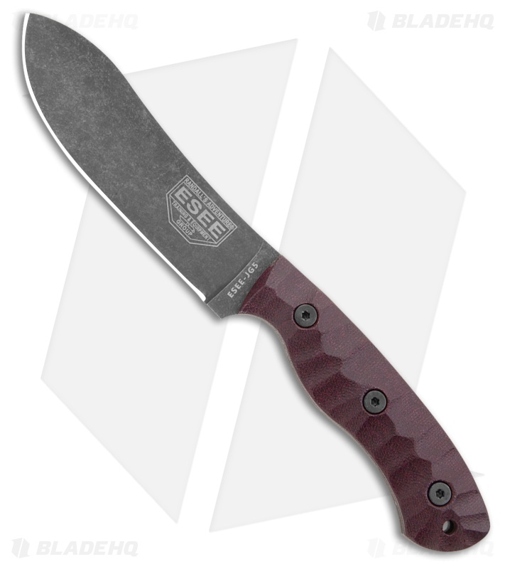 ESEE James Gibson JG5 Fixed Blade Knife Burgundy Linen Micarta (5" Black SW)