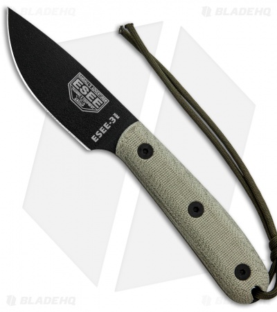 ESEE Knives ESEE-3HM Fixed Blade Knife Tan Micarta (3.6" Black)