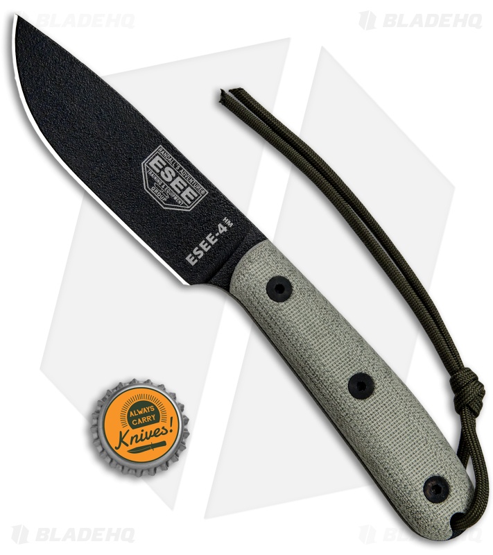 ESEE Knives ESEE-4HM Fixed Blade Knife Tan Micarta + Leather (4.4" Black)