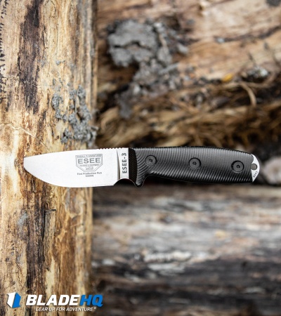 ESEE Knives ESEE-3 Fixed Blade Knife 3D Black G-10 (3.88" Stonewash S35VN)