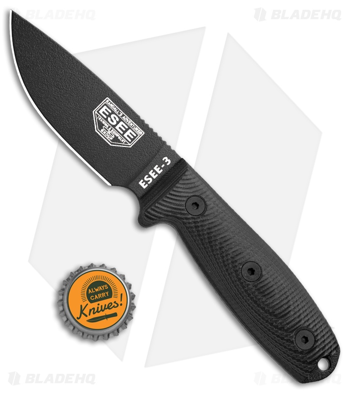 ESEE Knives ESEE-3PMB-001 Fixed Blade Knife Black G-10 (3.88" Black)