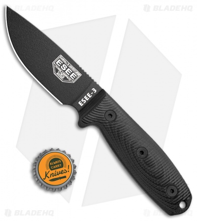 ESEE Knives ESEE-3PMB-001 Fixed Blade Knife Black G-10 (3.88" Black)