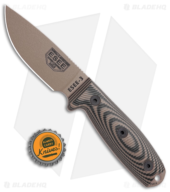 ESEE Knives ESEE-3PMDE-005 Fixed Blade Knife Coyote/Black G-10 (3.9" DE)