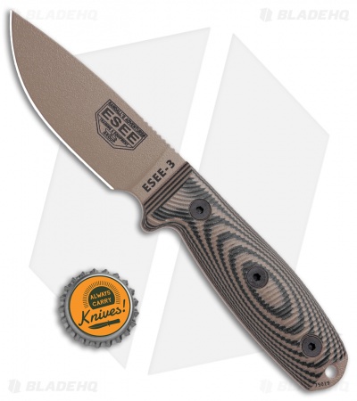 ESEE Knives ESEE-3PMDE-005 Fixed Blade Knife Coyote/Black G-10