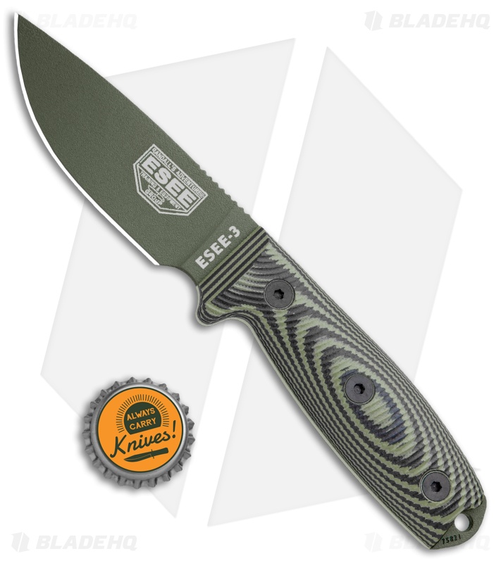 ESEE Knives ESEE-3 Fixed Blade Knife OD Green/Black G-10 (3.9