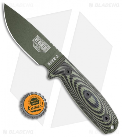 ESEE Knives ESEE-3 Fixed Blade Knife OD Green/Black G-10 (3.9" OD Green)