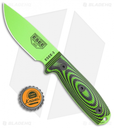 ESEE Knives ESEE-3PMVG-007 Fixed Blade Knife Neon Green/Black G-10 (3.9" Green)