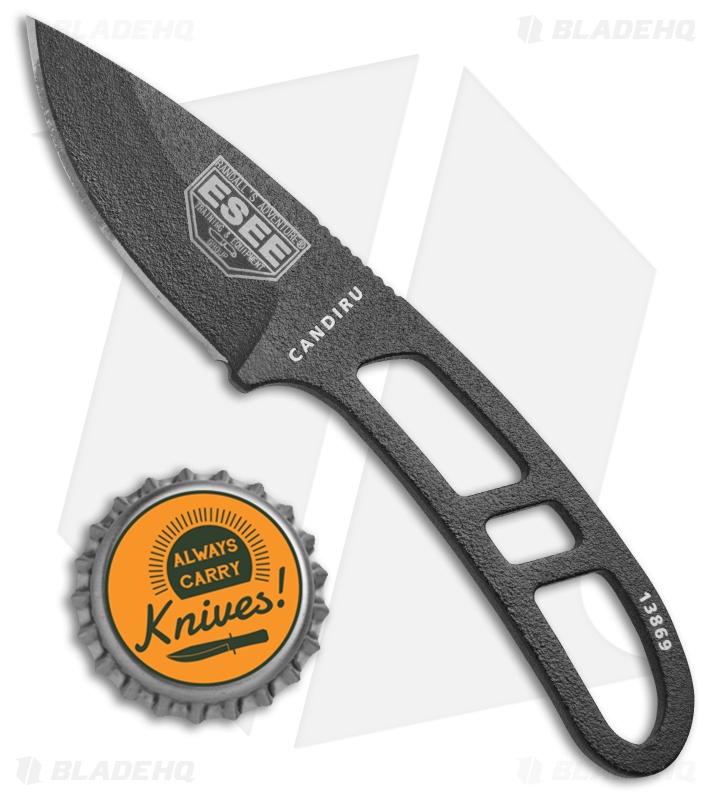 ESEE Candiru Fixed Blade Neck Knife w/ Kit Extras (2" Black)