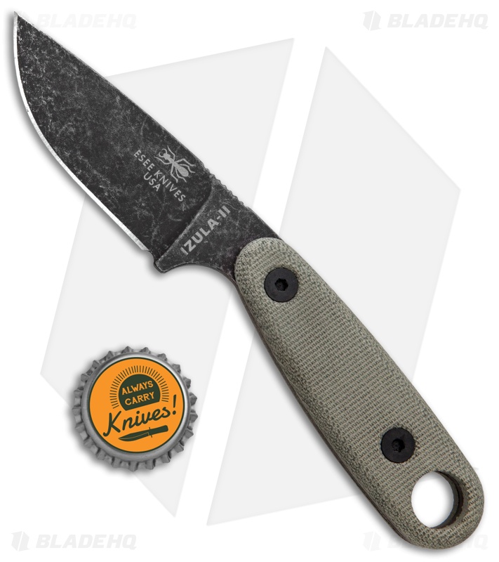 ESEE Izula-II Black Oxide Survival Fixed Blade Neck Knife Tan (2.9" Black)
