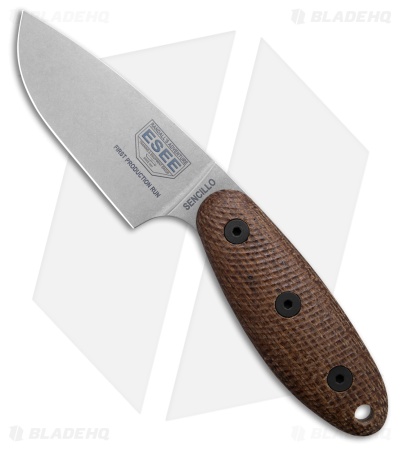 ESEE Knives Sencillo MagnaCut Fixed Blade Knife Brown Burlap Micarta (3" SW)