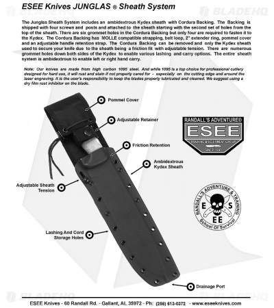 ESEE Junglas Survival Fixed Blade Knife + Sheath (10.5" Tactical Gray)