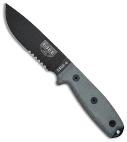 ESEE Knives ESEE-4S Fixed Blade Knife w/Clip Plate (4.5" Black Serr)