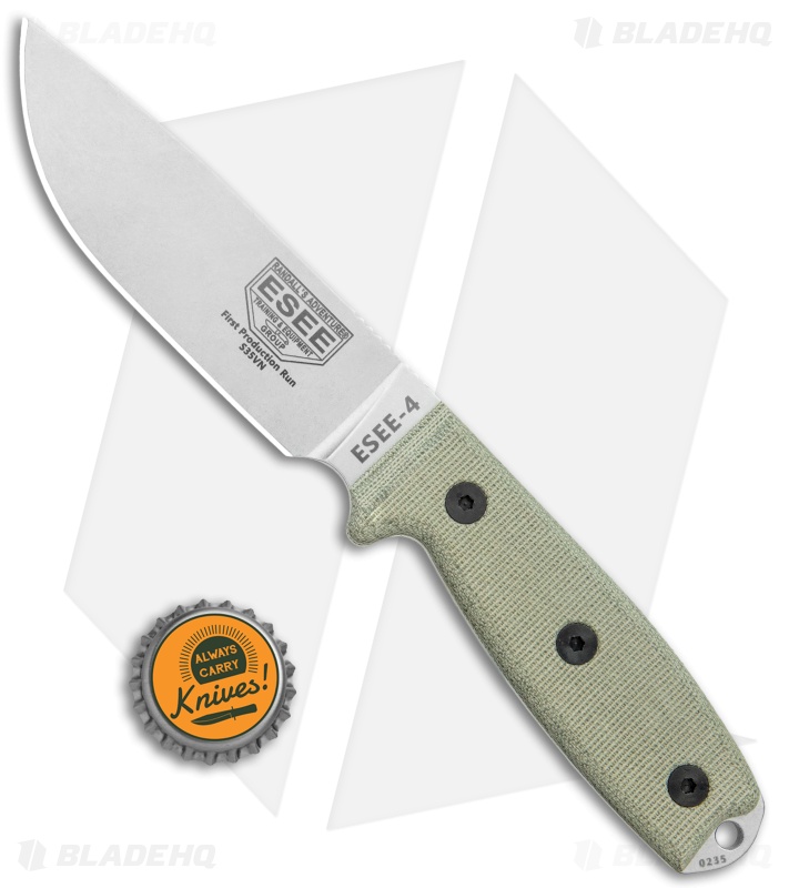 ESEE-4 - Fixed Blade Knife | CPM-S35VN + Gray Micarta | Blade HQ