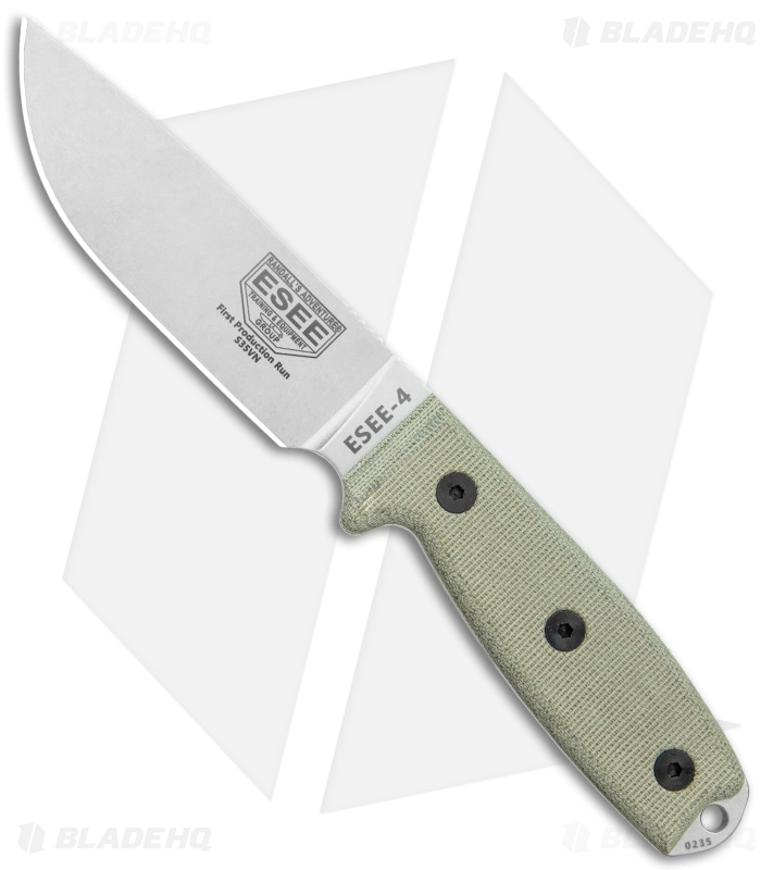 ESEE Knives ESEE-4 Fixed Blade Knife Gray Micarta (4.5" Stonewash S35VN)