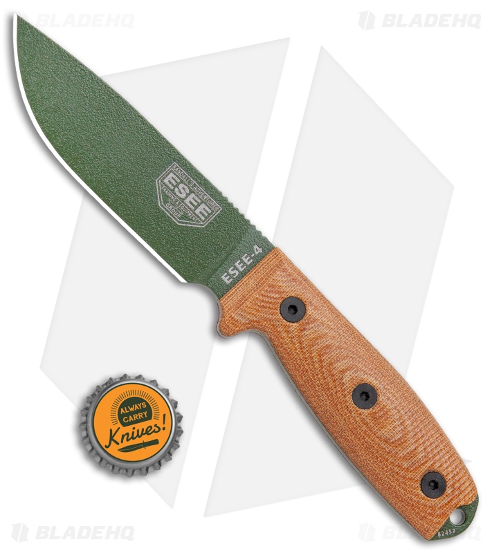 ESEE Knives ESEE-4POD-011 Fixed Blade Knife 3D Natural Micarta (4.5" OD Green)
