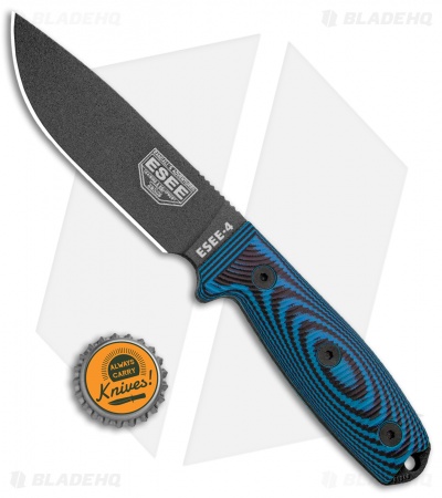 ESEE Knives ESEE 4 Fixed Blade Knife Blue/Black 3D G-10 (4.5" Black)