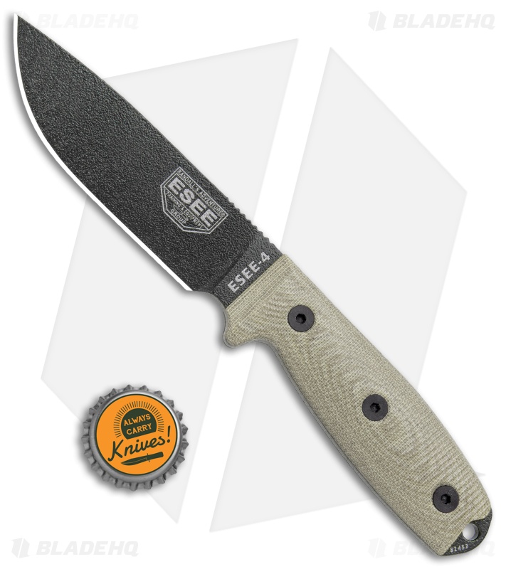 ESEE Knives ESEE-4PB-017 Fixed Blade Knife Natural 3D Micarta (4.5" OD Green)