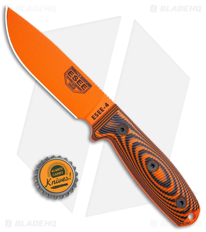 ESEE Knives ESEE-4POR-006 Fixed Blade Knife Orange / Black 3D G-10 (4.5" Orange)