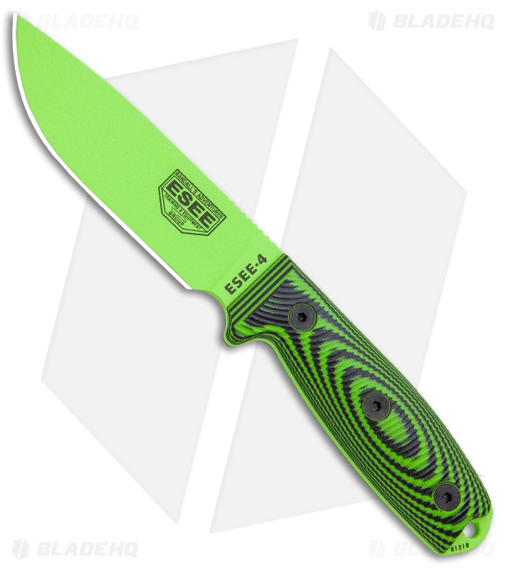 ESEE Knives ESEE-4PVG-007 Fixed Blade Knife Green / Black 3D G-10 (4.5" Green)
