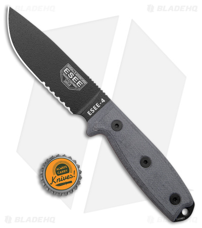 ESEE Knives ESEE-4S Fixed Blade Knife (4.5" Black Serr)