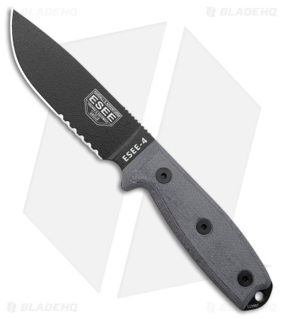 ESEE Knives ESEE-4S Fixed Blade Knife (4.5" Black Serr)