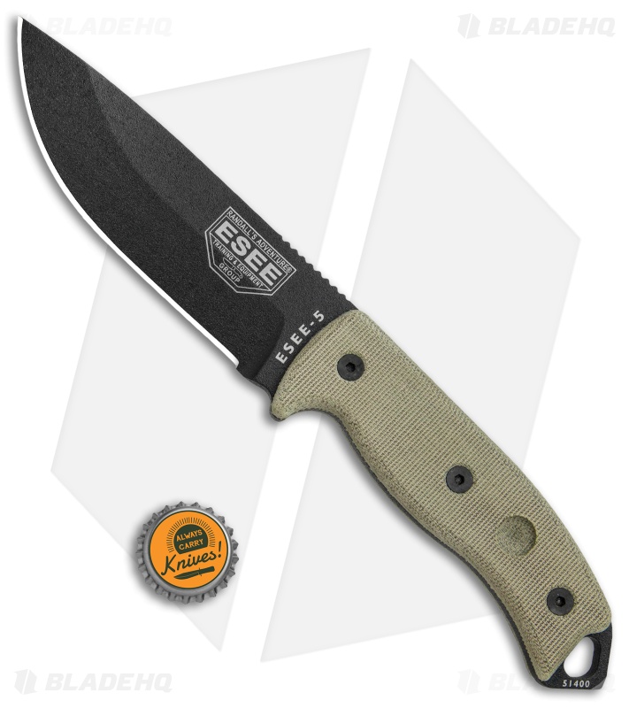 ESEE Knives ESEE-5P-KO-BK Fixed Blade Knife (5.25" Black) *No Sheathing*
