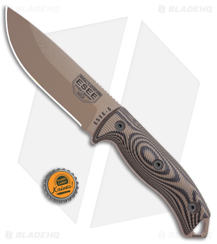 ESEE Knives ESEE-5PDE-005 Fixed Blade Knife Coyote/Black 3D G-10 (5.25" Tan)