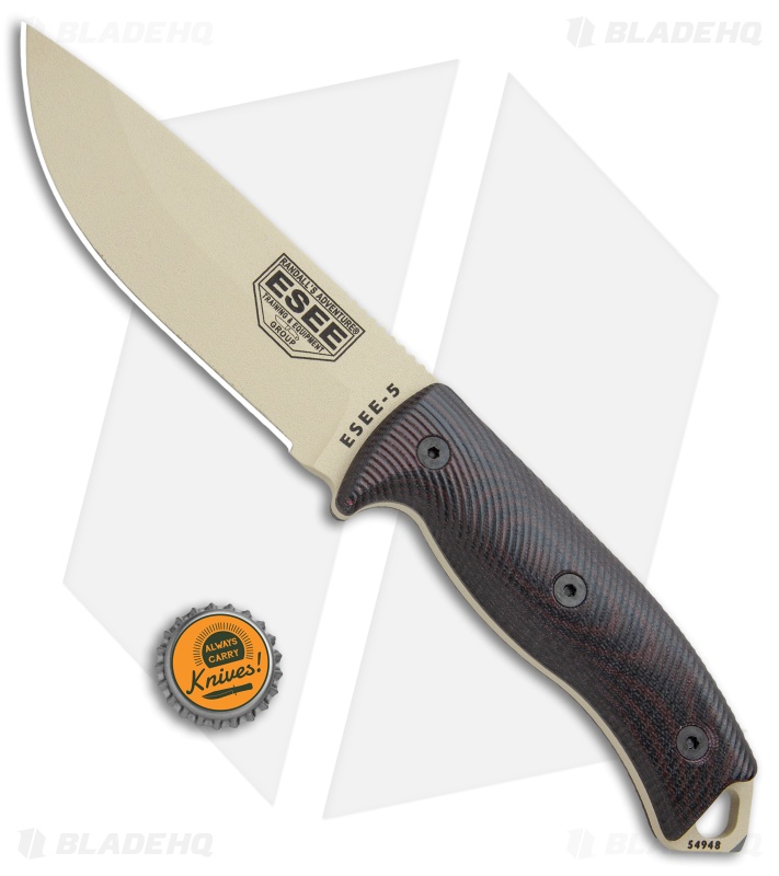 ESEE Knives ESEE-5PDT-004 Fixed Blade Knife Red/Black 3D G-10 (5.25" Desert Tan)