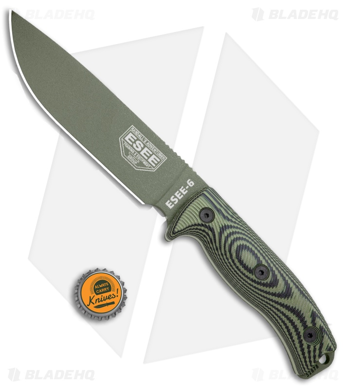 ESEE Knives ESEE-6POD-003 Fixed Blade Knife OD Green/Black 3d G-10 (6.5" OD)