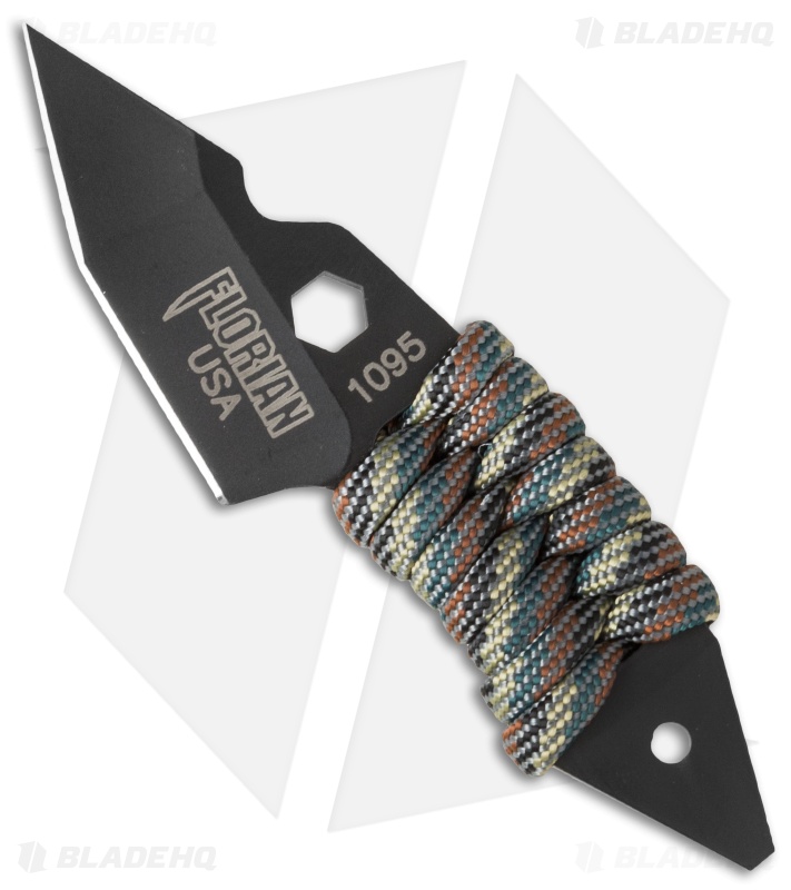 Florian Tanto Fixed Blade Neck Knife Camo Paracord (1.875" Black)