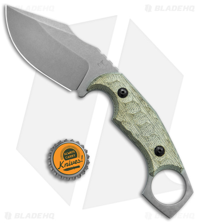 Fox Knives Monkey Thumper Fixed Blade Knife OD Green Micarta (3.5" Stonewash)