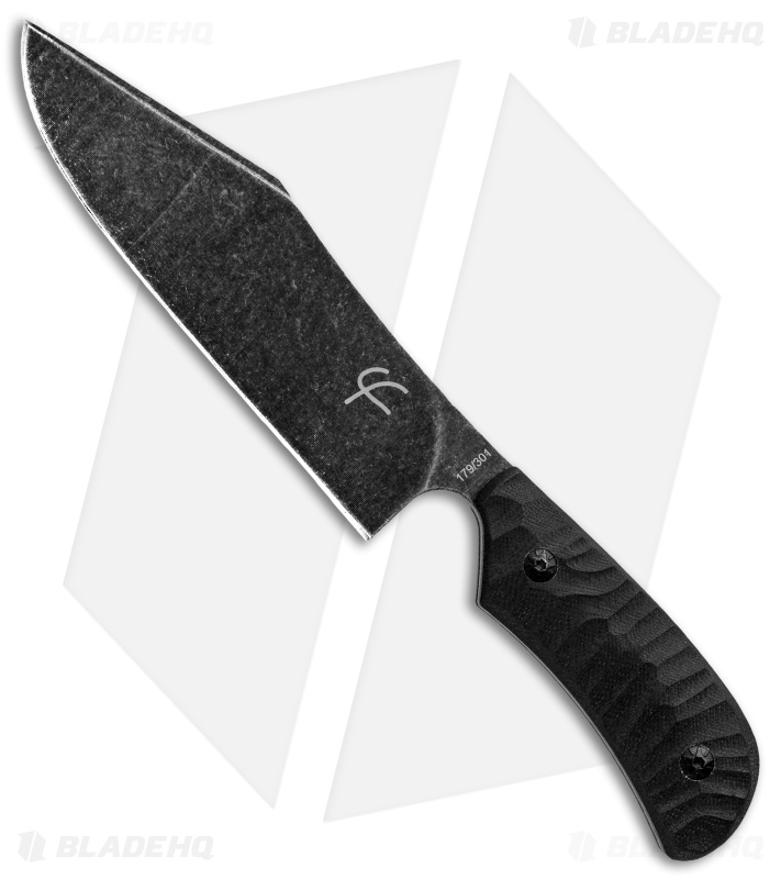 Fred Perrin Le Bowie Fixed Blade Knife Black G-10 (6.2" Black Stonewash) 