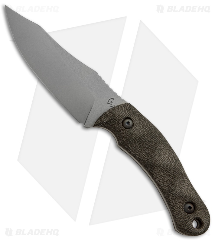 Gavko Custom Knives Bowie Fixed Blade Knife OD Green Micarta (4.25" Stonewash)