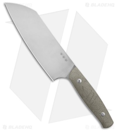 GiantMouse Vox/Anso 7" Santoku Kitchen Knife - Green Micarta (7"Satin Nitro B)